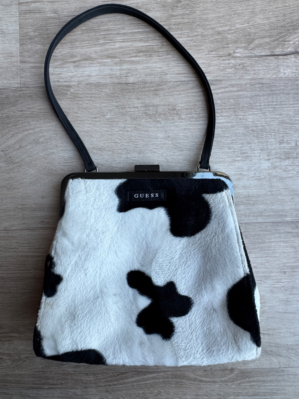 GUESS Y2K Cow Print Faux Fur Top-Handle Bag - Picture 1 of 10